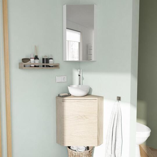 Ensemble lave-mains angle sorrento avec vasque + robinet + armoire de toilette miroir