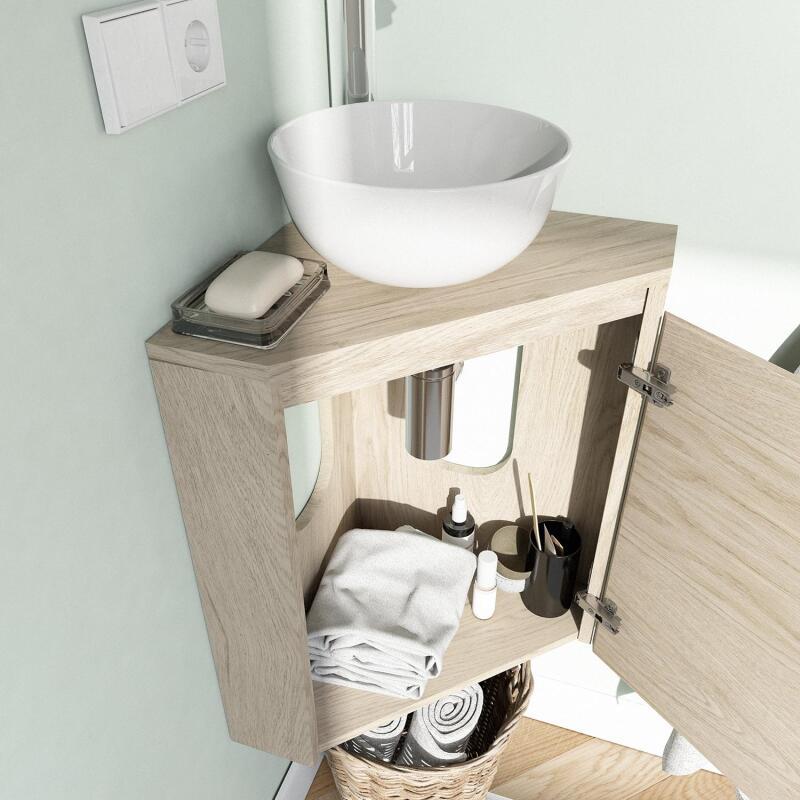 Ensemble lave-mains angle sorrento avec vasque + robinet + armoire de toilette miroir