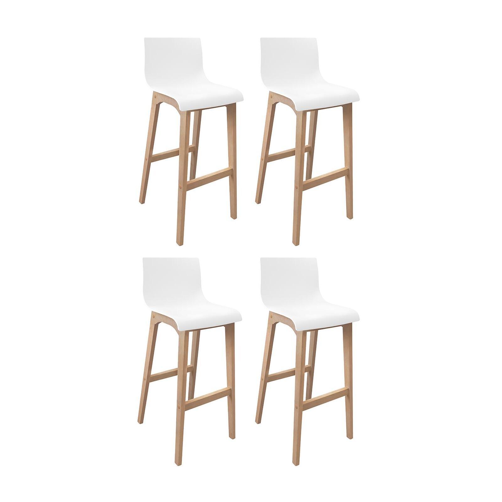 Lot de 4 tabourets de bar 75 cm en chêne et assise blanche