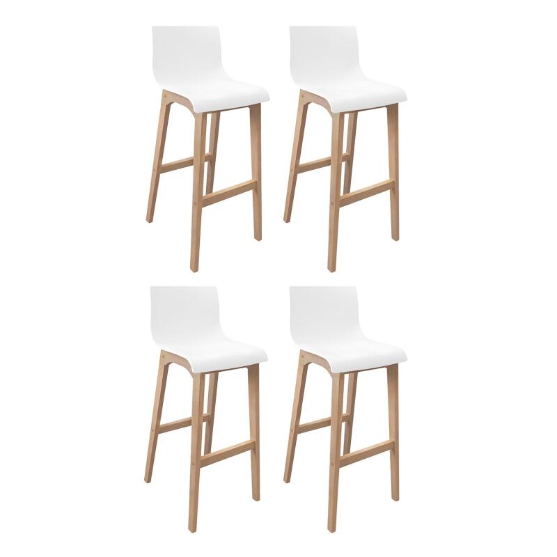 Lot de 4 tabourets de bar 75 cm en chêne et assise blanche