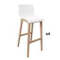 Lot de 4 tabourets de bar 75 cm en chêne et assise blanche