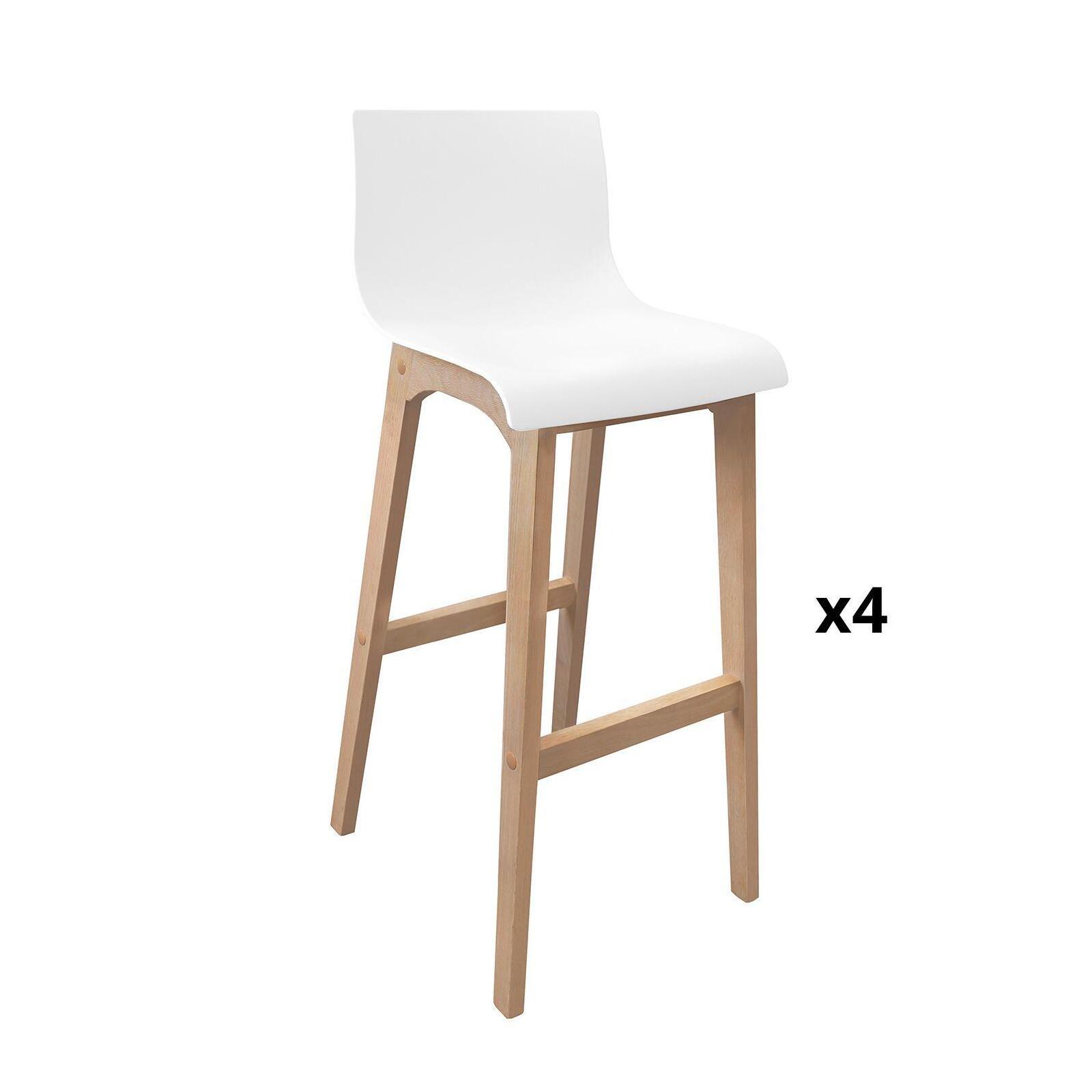 Lot de 4 tabourets de bar 75 cm en chêne et assise blanche