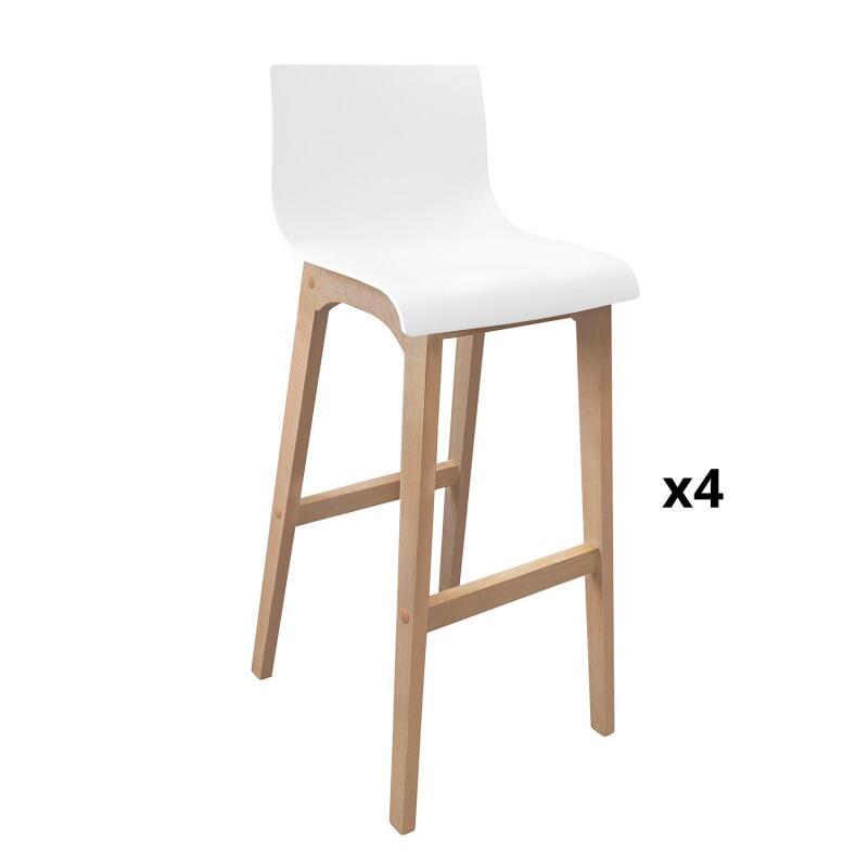 Lot de 4 tabourets de bar 75 cm en chêne et assise blanche