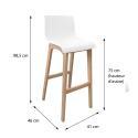 Lot de 4 tabourets de bar 75 cm en chêne et assise blanche