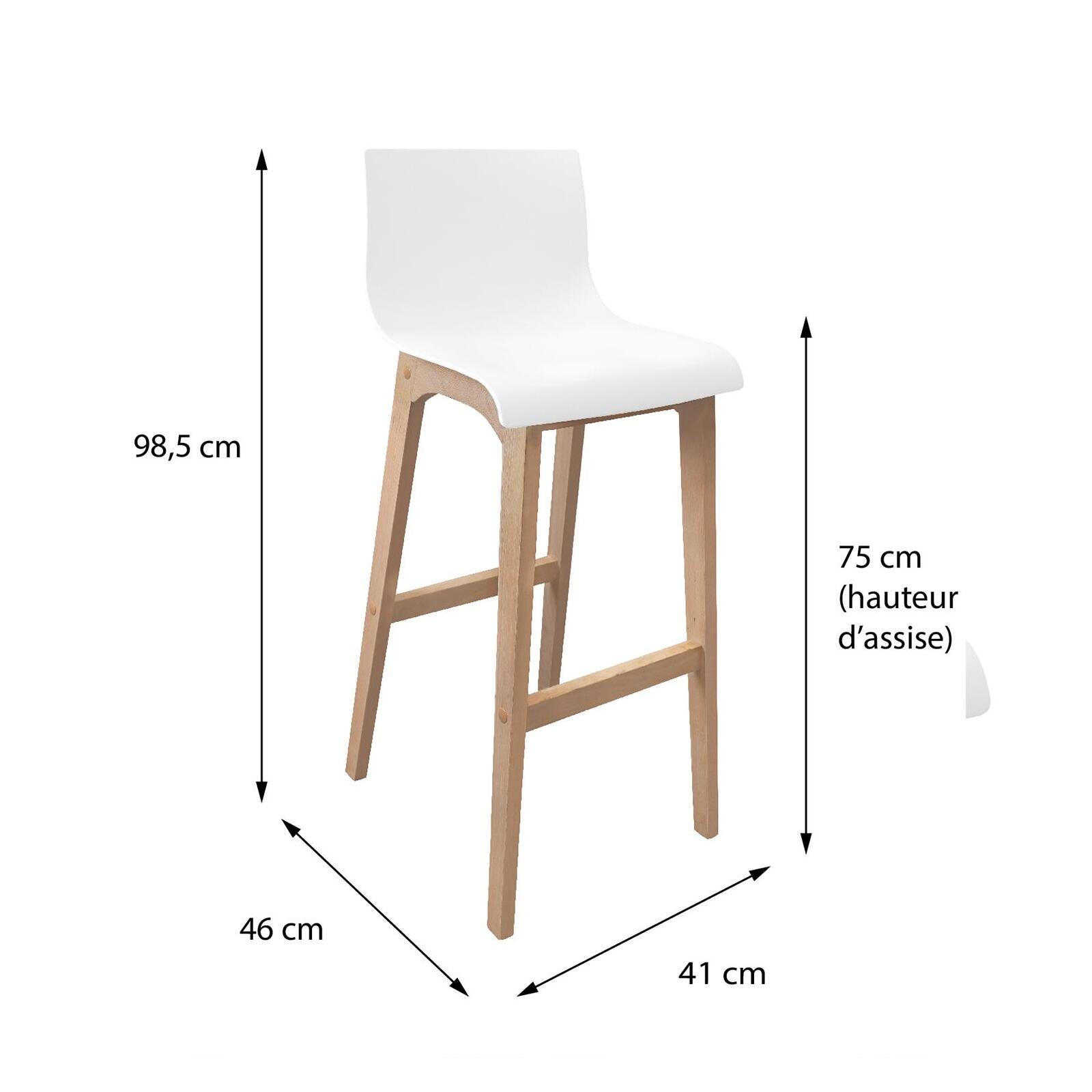 Lot de 4 tabourets de bar 75 cm en chêne et assise blanche