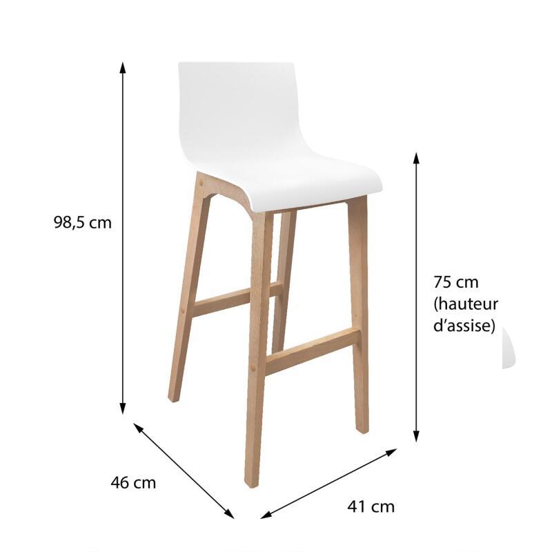 Lot de 4 tabourets de bar 75 cm en chêne et assise blanche