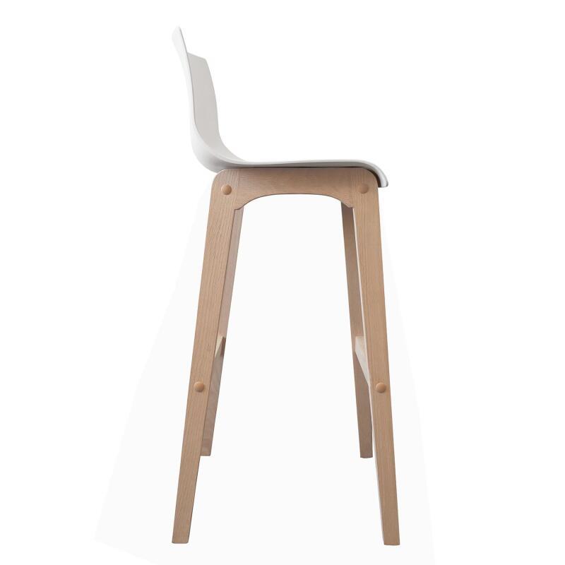 Lot de 4 tabourets de bar 75 cm en chêne et assise blanche