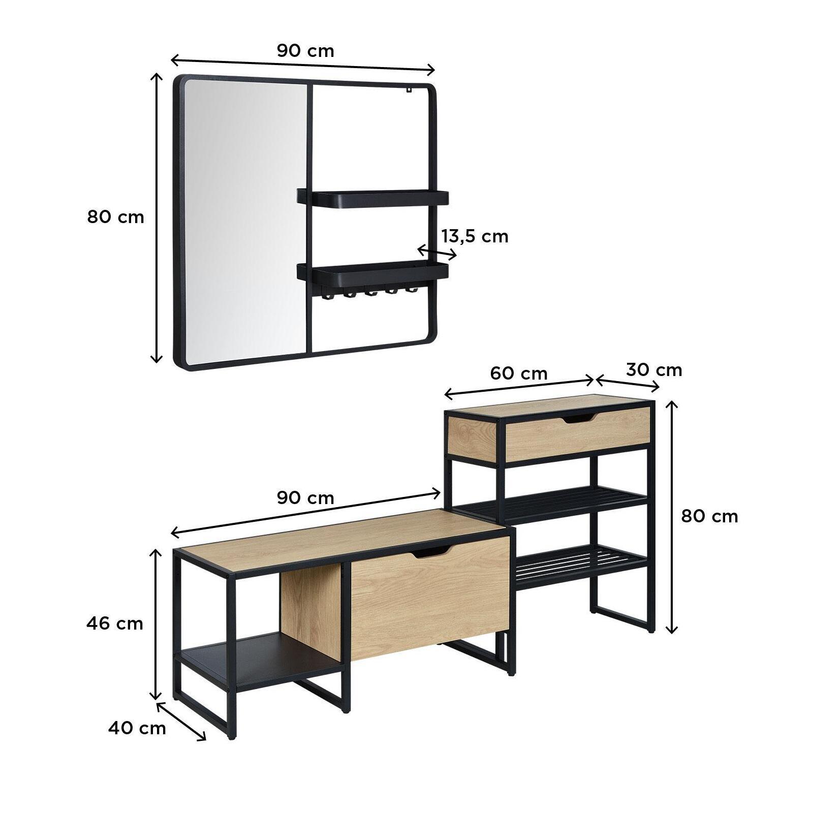 Ensemble meubles d'entrée banc + console + miroir WILKO