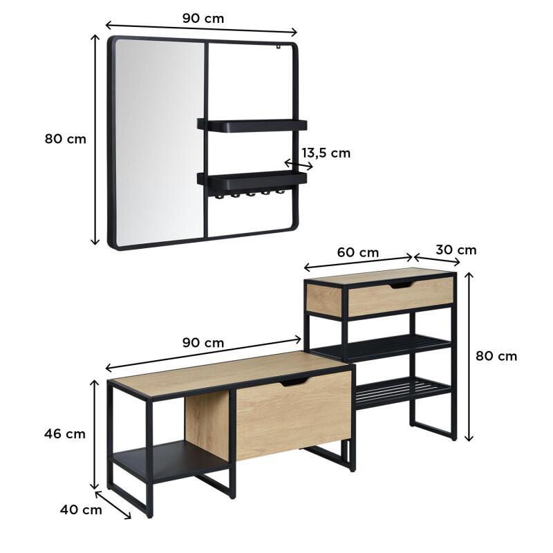 Ensemble meubles d'entrée banc + console + miroir WILKO