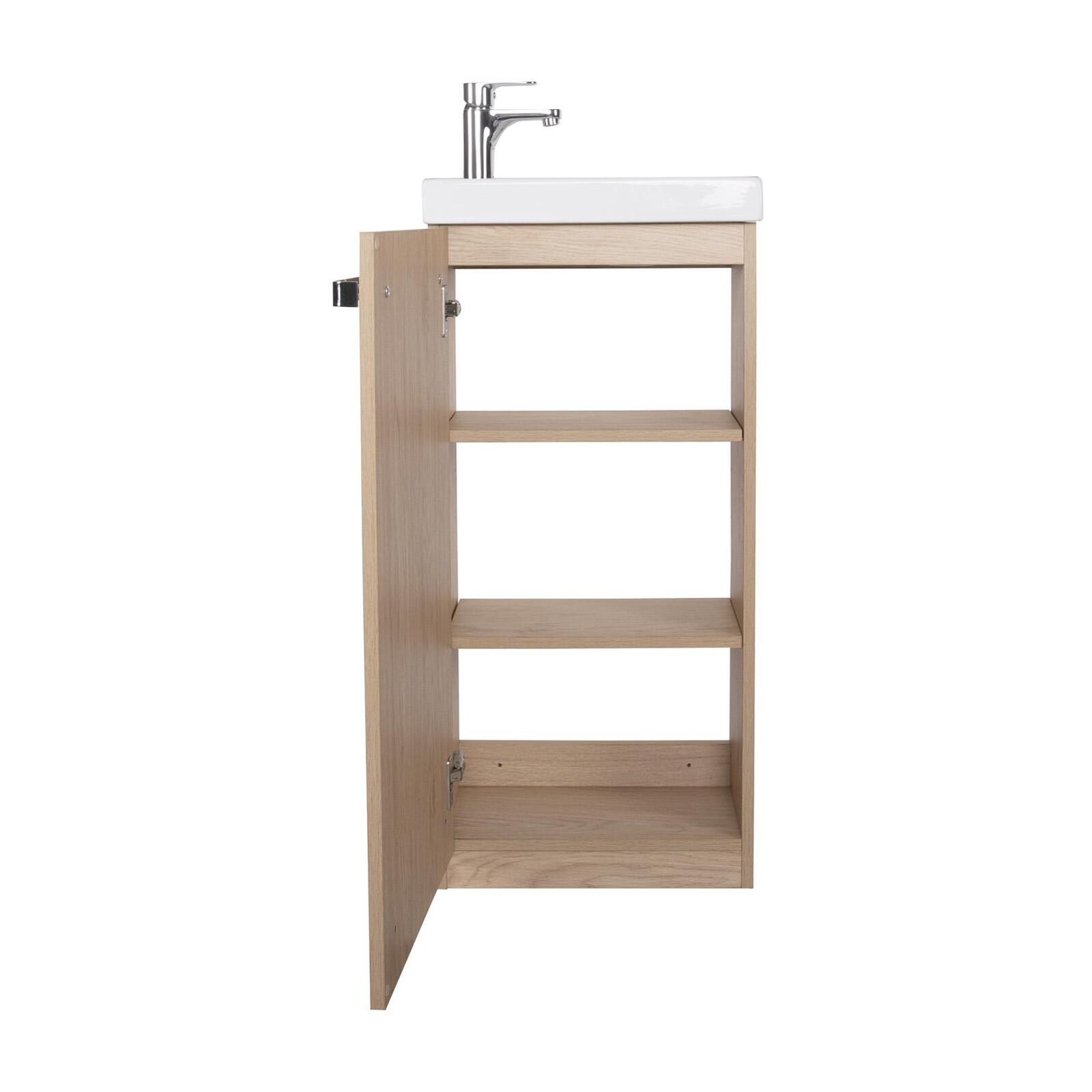 Meuble lave-mains sur pieds décor chêne