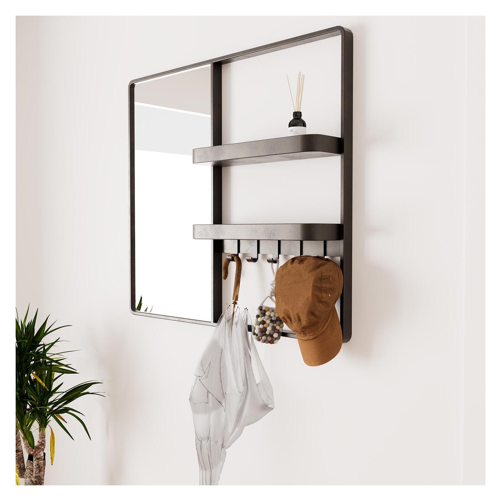 Miroir d'entrée en métal noir L90 x H80 cm WILKO
