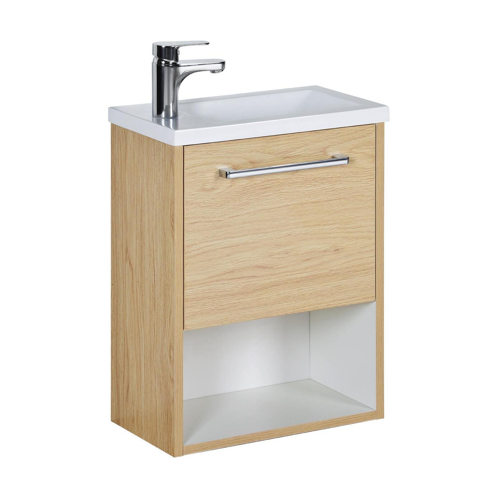 Meuble lave-mains décor chêne intérieur blanc NIKA Meuble lave-mains décor chêne intérieur blanc NIKA