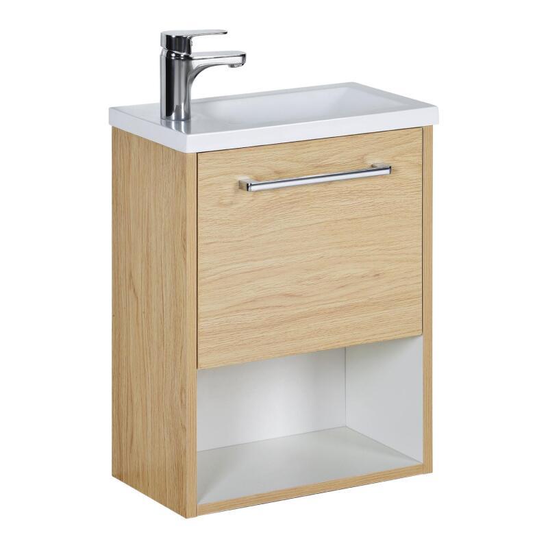 Meuble lave-mains décor chêne intérieur blanc NIKA