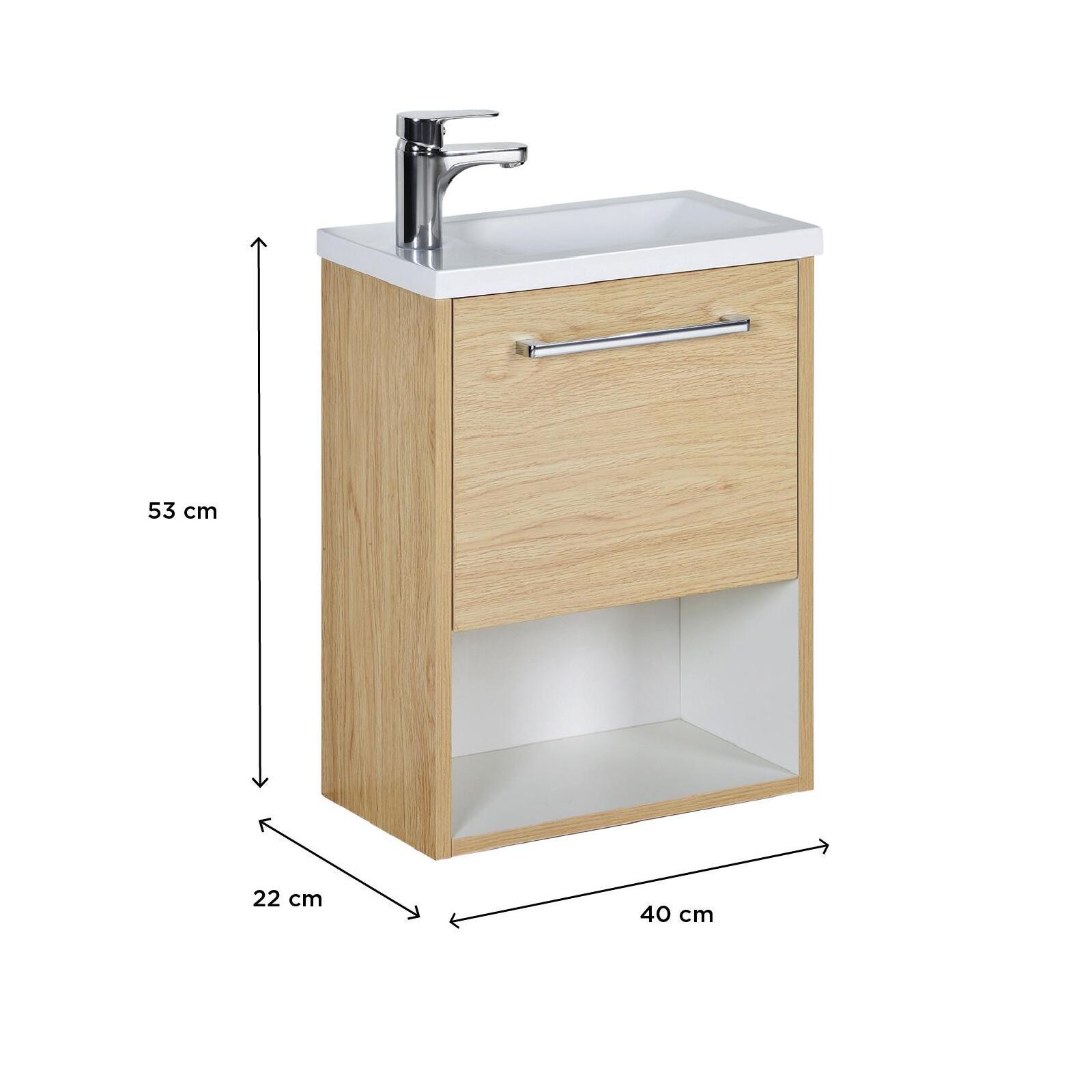 Meuble lave-mains décor chêne intérieur blanc NIKA Meuble lave-mains décor chêne intérieur blanc NIKA