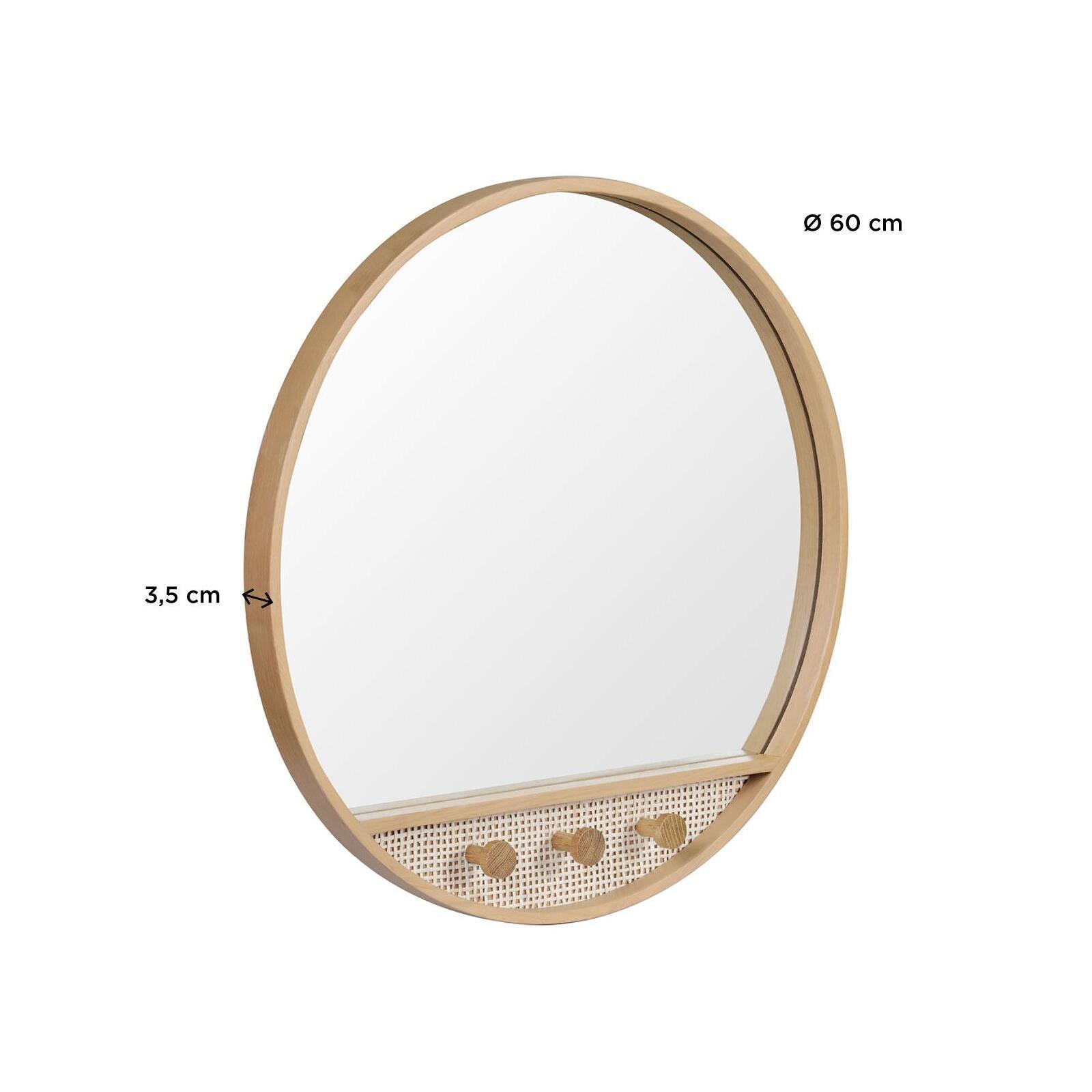 Miroir rond chêne et cannage 60 cm Miroir rond chêne et cannage 60 cm