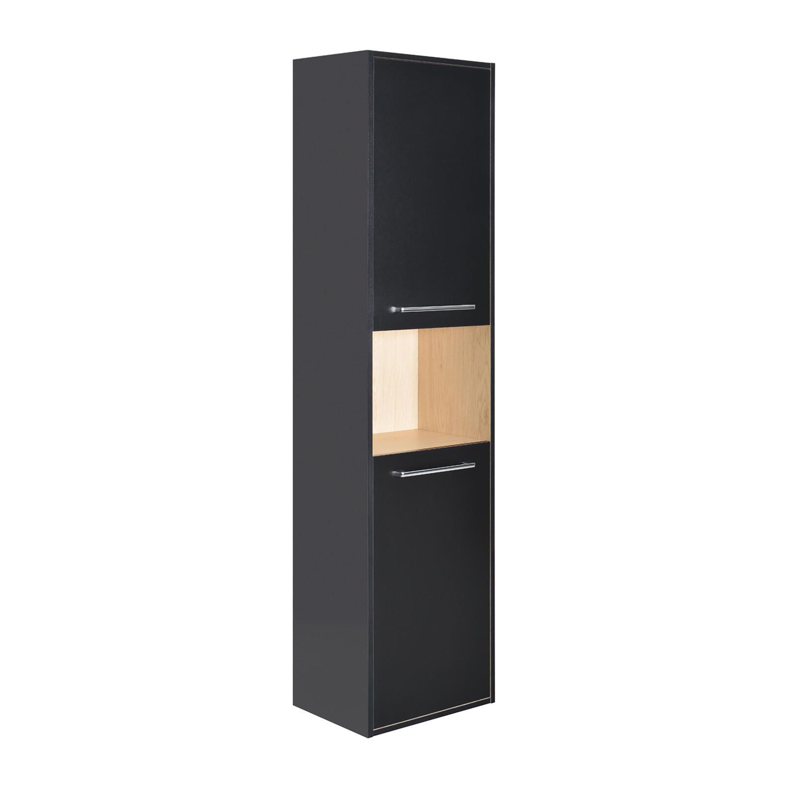 Colonne de salle de bain noire décor chêne Colonne de salle de bain noire décor chêne