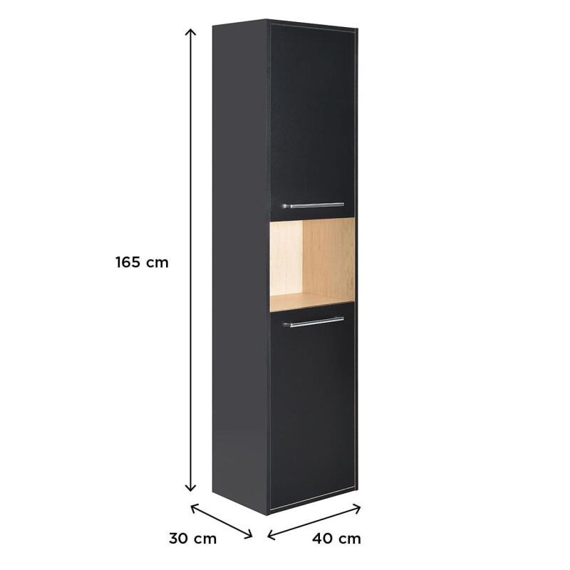 Colonne de salle de bain noire décor chêne