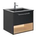 Meuble simple vasque noir et décor chêne