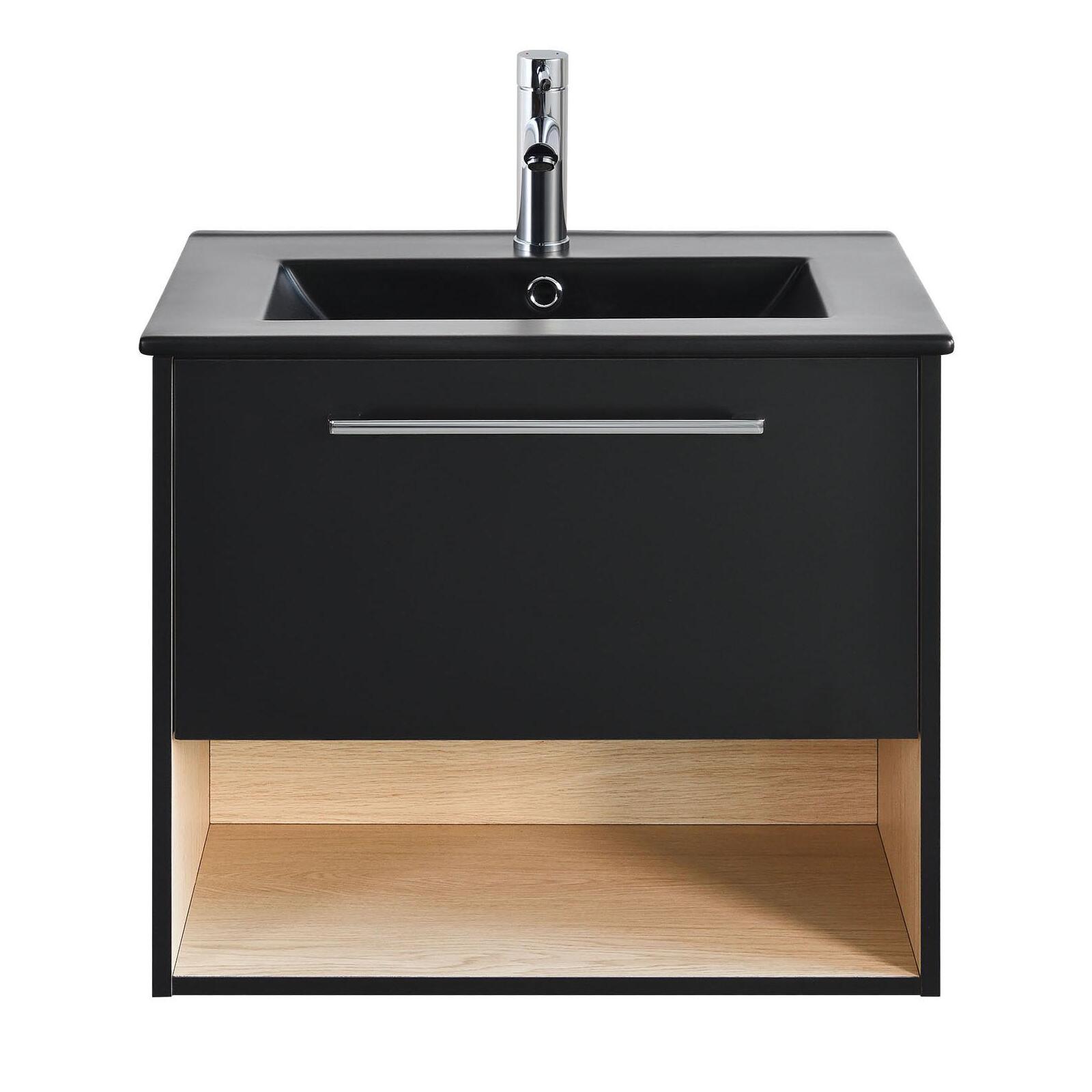 Meuble simple vasque noir 60cm + vasque