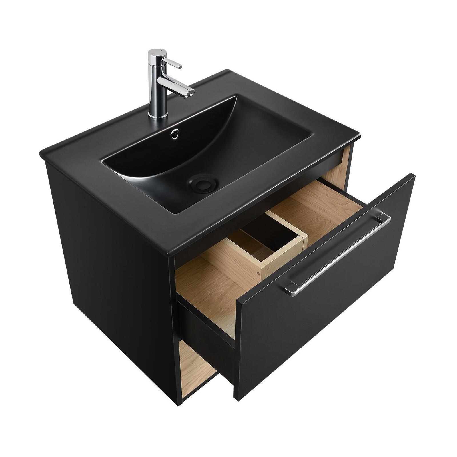 Meuble simple vasque noir 60cm + vasque