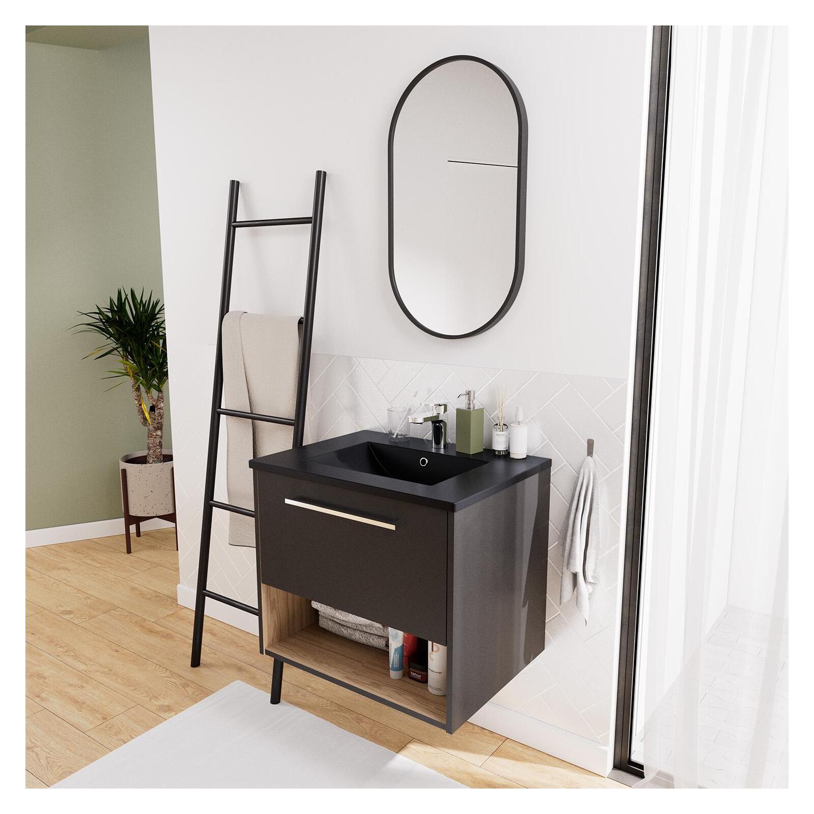 Meuble simple vasque noir 60cm + vasque