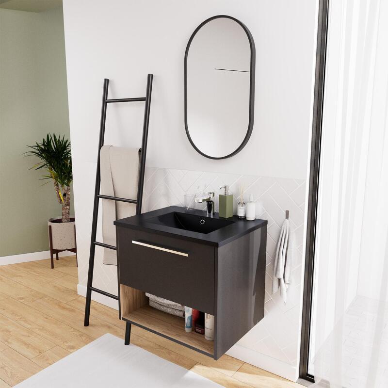 Meuble simple vasque noir 60cm + vasque