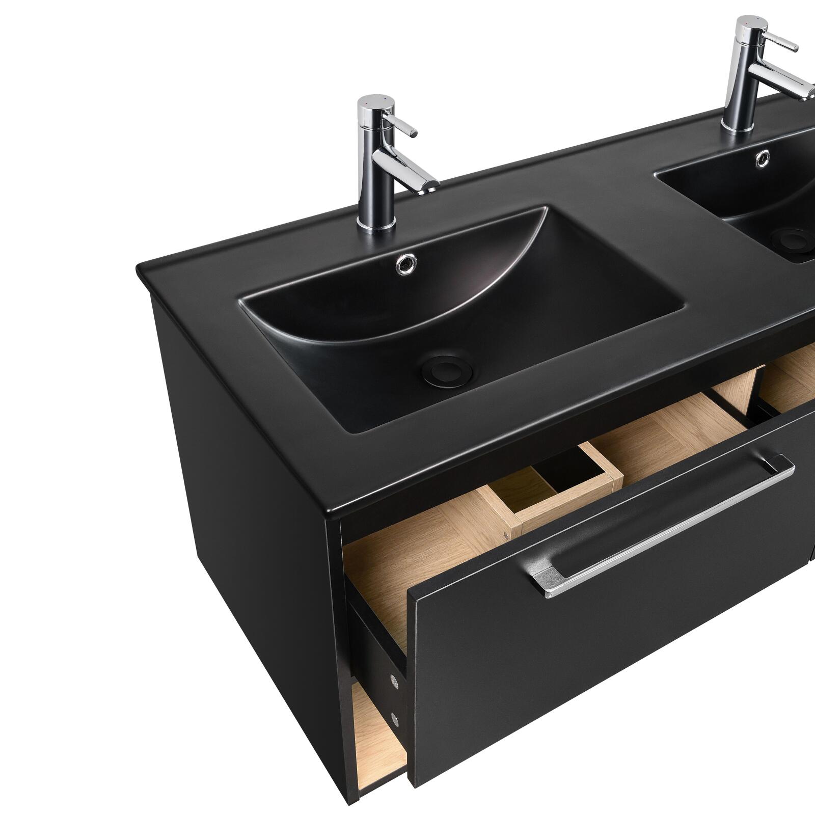 Meuble double vasque noir 120cm + vasque