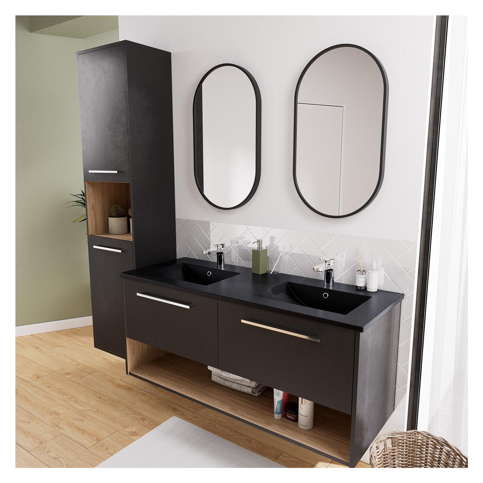 Meuble double vasque noir 120cm + vasque