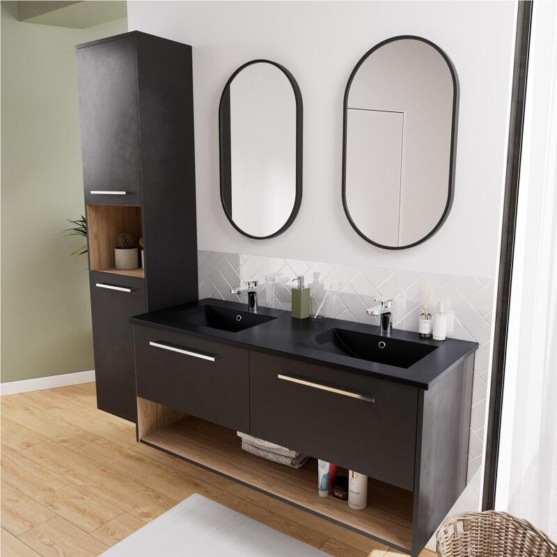 Meuble double vasque noir 120cm + vasque