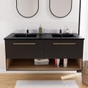 Ensemble meuble double vasque 120cm noir + 2 robinets