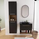 Ensemble meuble simple vasque 60cm noir + robinet + miroir + colonne