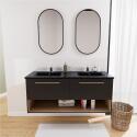 Ensemble meuble double vasque 120cm noir + 2 robinets + 2 miroirs