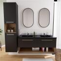 Ensemble meuble double vasque 120cm noir + 2 robinets + 2 miroirs + colonne