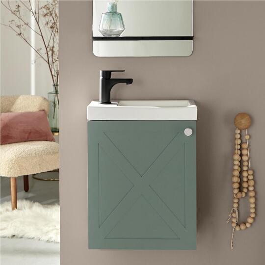 Ensemble meuble lave-mains vert de gris AVA avec robinet noir