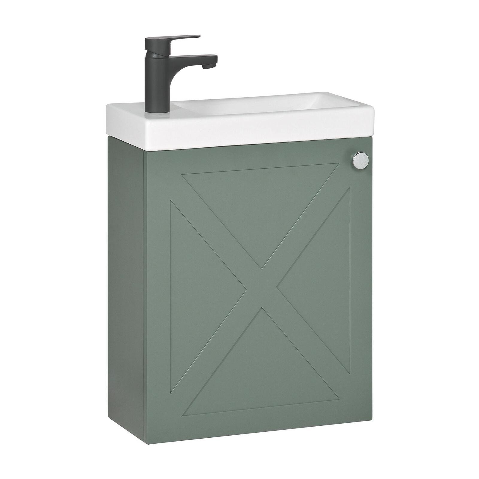 Ensemble meuble lave-mains vert de gris AVA avec robinet noir Ensemble meuble lave-mains vert de gris AVA avec robinet noir