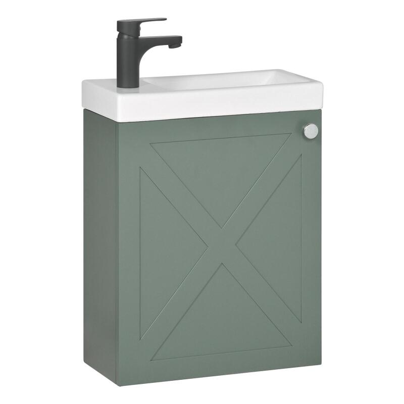 Ensemble meuble lave-mains vert de gris AVA avec robinet noir