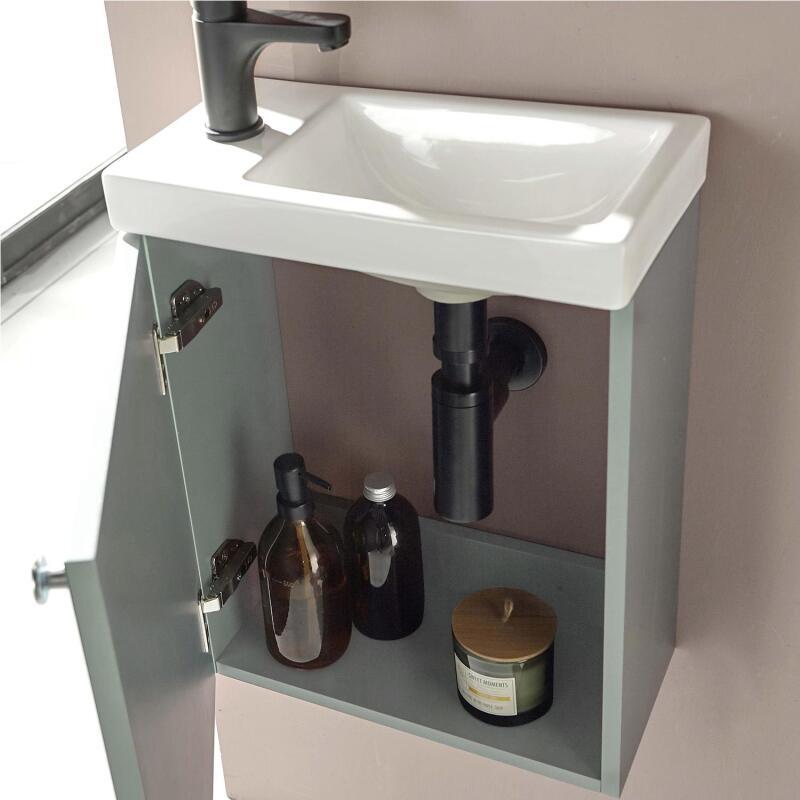 Ensemble meuble lave-mains vert de gris AVA avec robinet noir