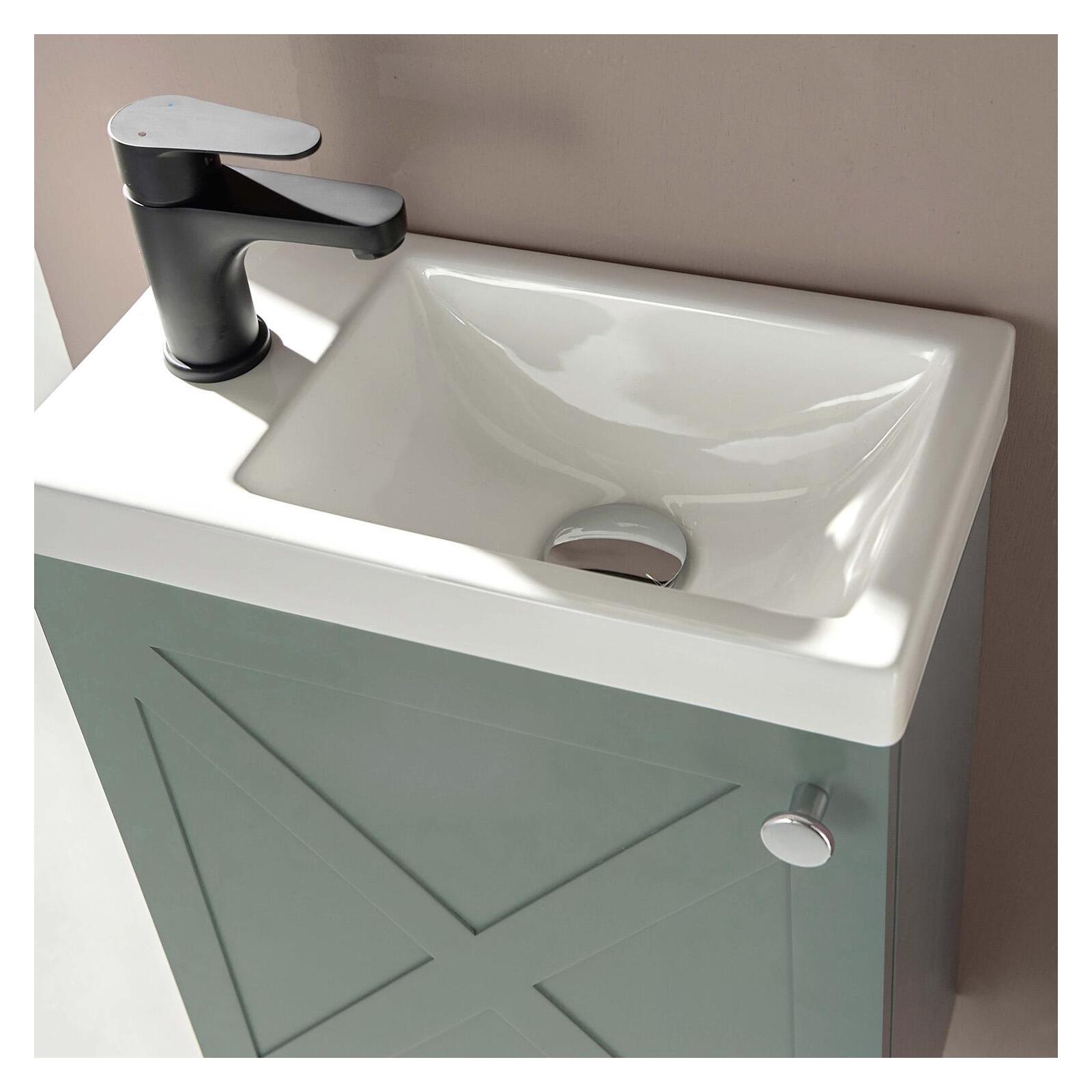 Ensemble meuble lave-mains vert de gris AVA avec robinet noir Ensemble meuble lave-mains vert de gris AVA avec robinet noir