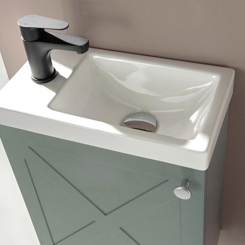 Ensemble meuble lave-mains vert de gris AVA avec robinet noir