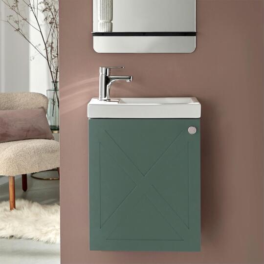 Ensemble meuble lave-mains vert de gris AVA avec robinet chromé