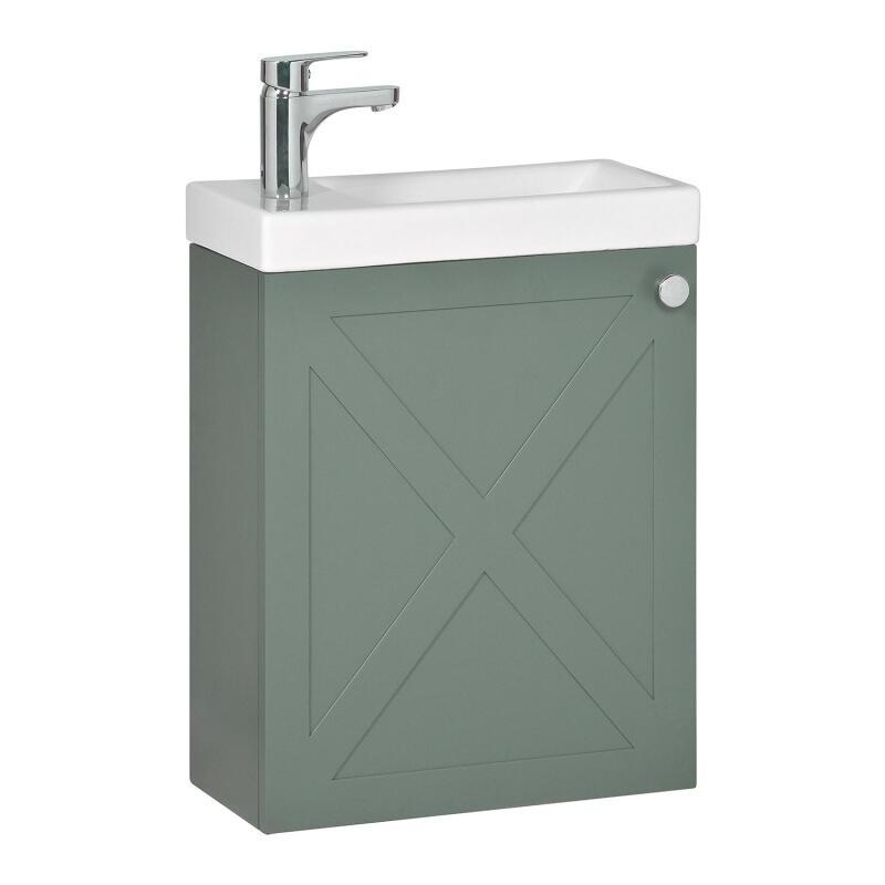 Ensemble meuble lave-mains vert de gris AVA avec robinet chromé