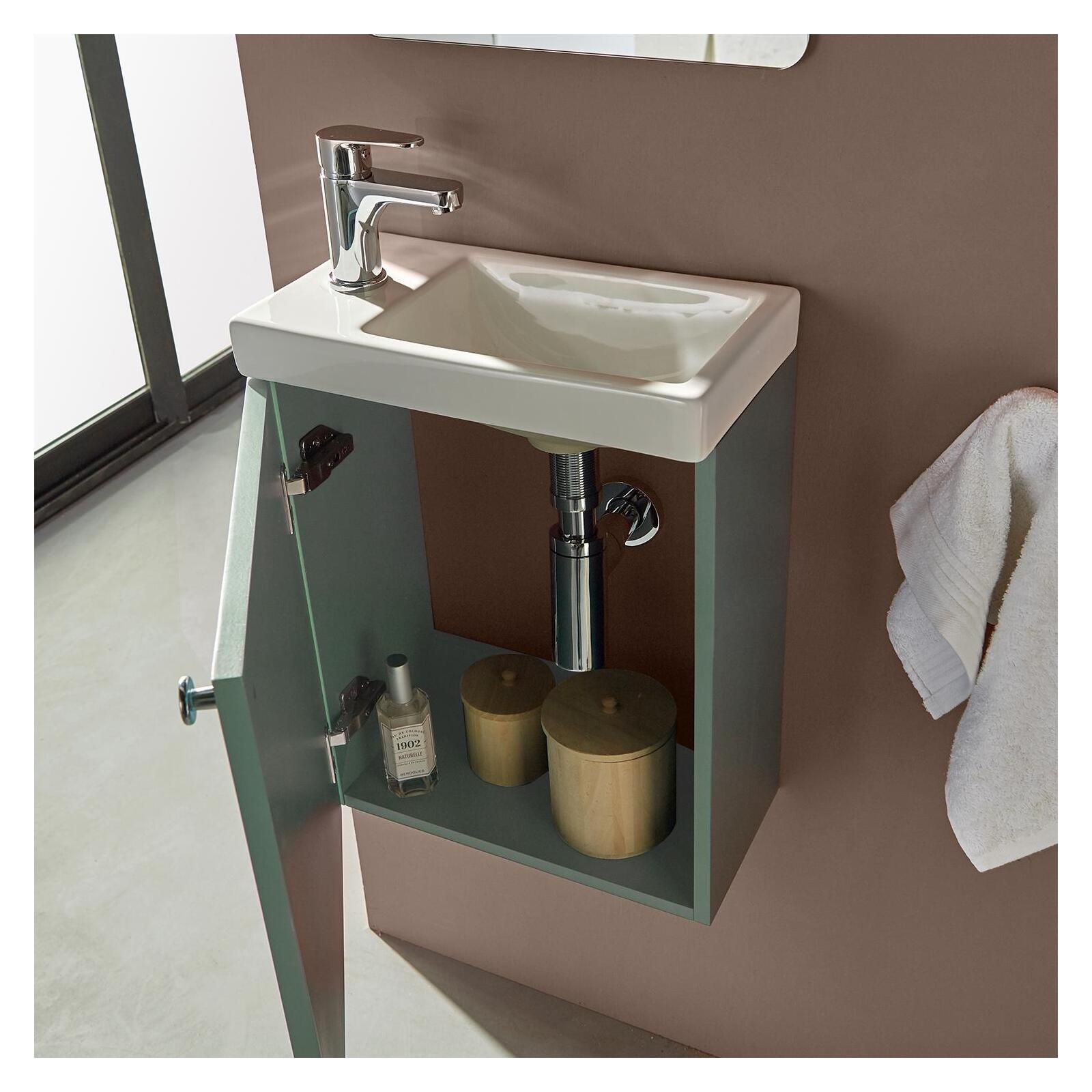 Ensemble meuble lave-mains vert de gris AVA avec robinet chromé Ensemble meuble lave-mains vert de gris AVA avec robinet chromé
