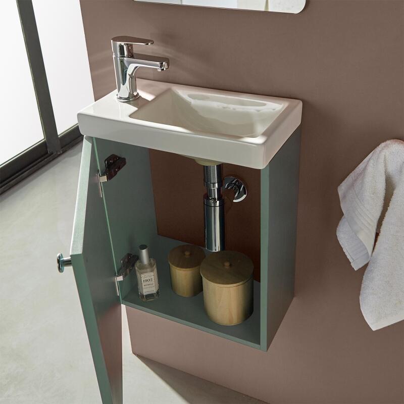 Ensemble meuble lave-mains vert de gris AVA avec robinet chromé