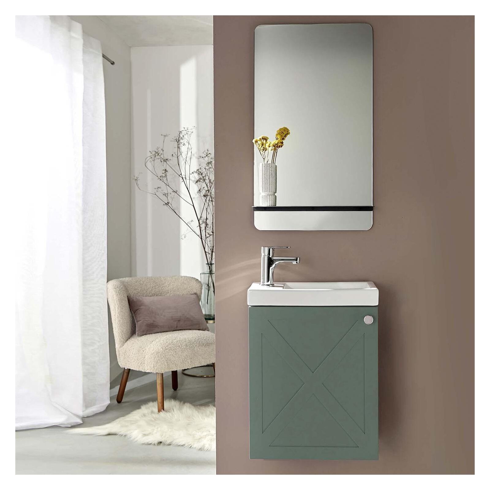 Ensemble meuble lave-mains vert de gris AVA avec miroir Ensemble meuble lave-mains vert de gris AVA avec miroir