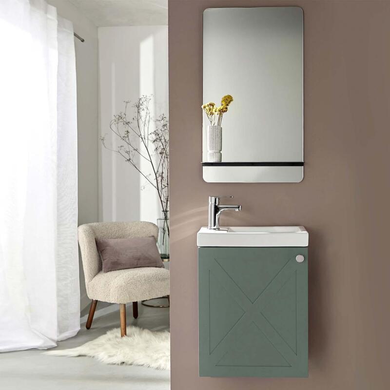 Ensemble meuble lave-mains vert de gris AVA avec miroir
