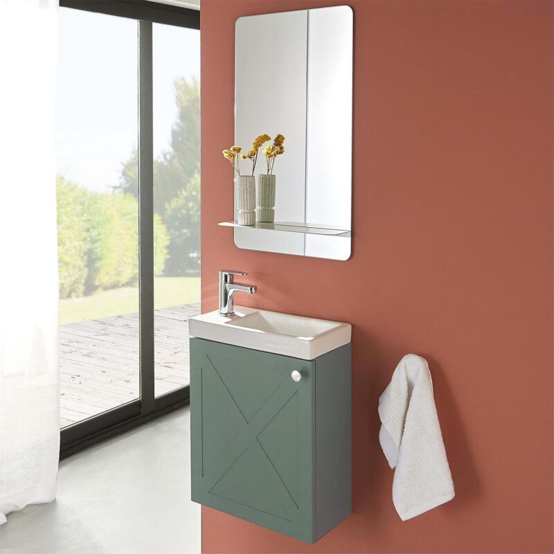 Ensemble meuble lave-mains vert de gris AVA avec miroir
