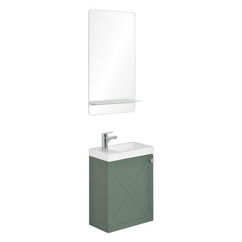 Ensemble meuble lave-mains vert de gris AVA + miroir + robinet chromé