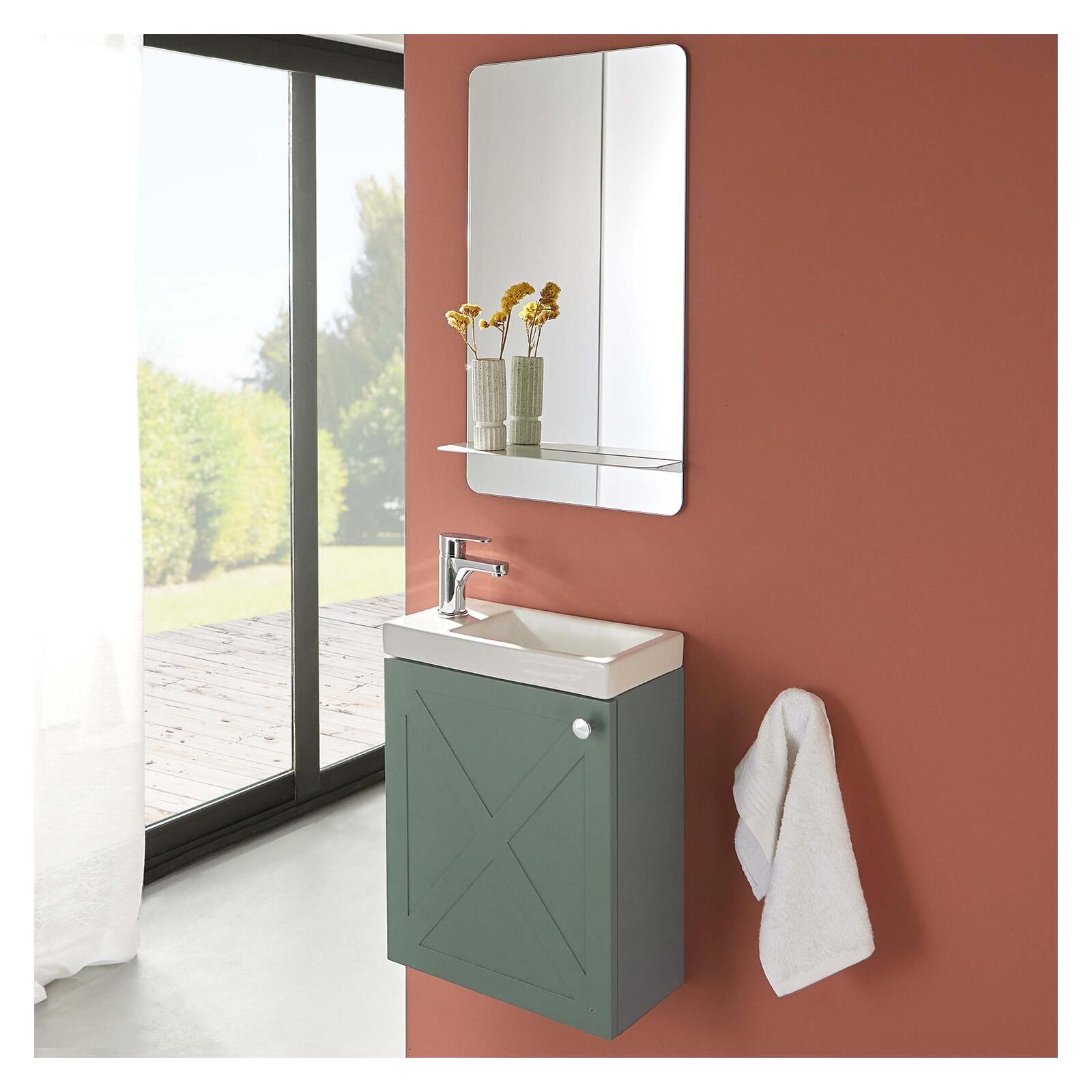 Ensemble meuble lave-mains vert de gris AVA + miroir + robinet chromé Ensemble meuble lave-mains vert de gris AVA + miroir + robinet chromé