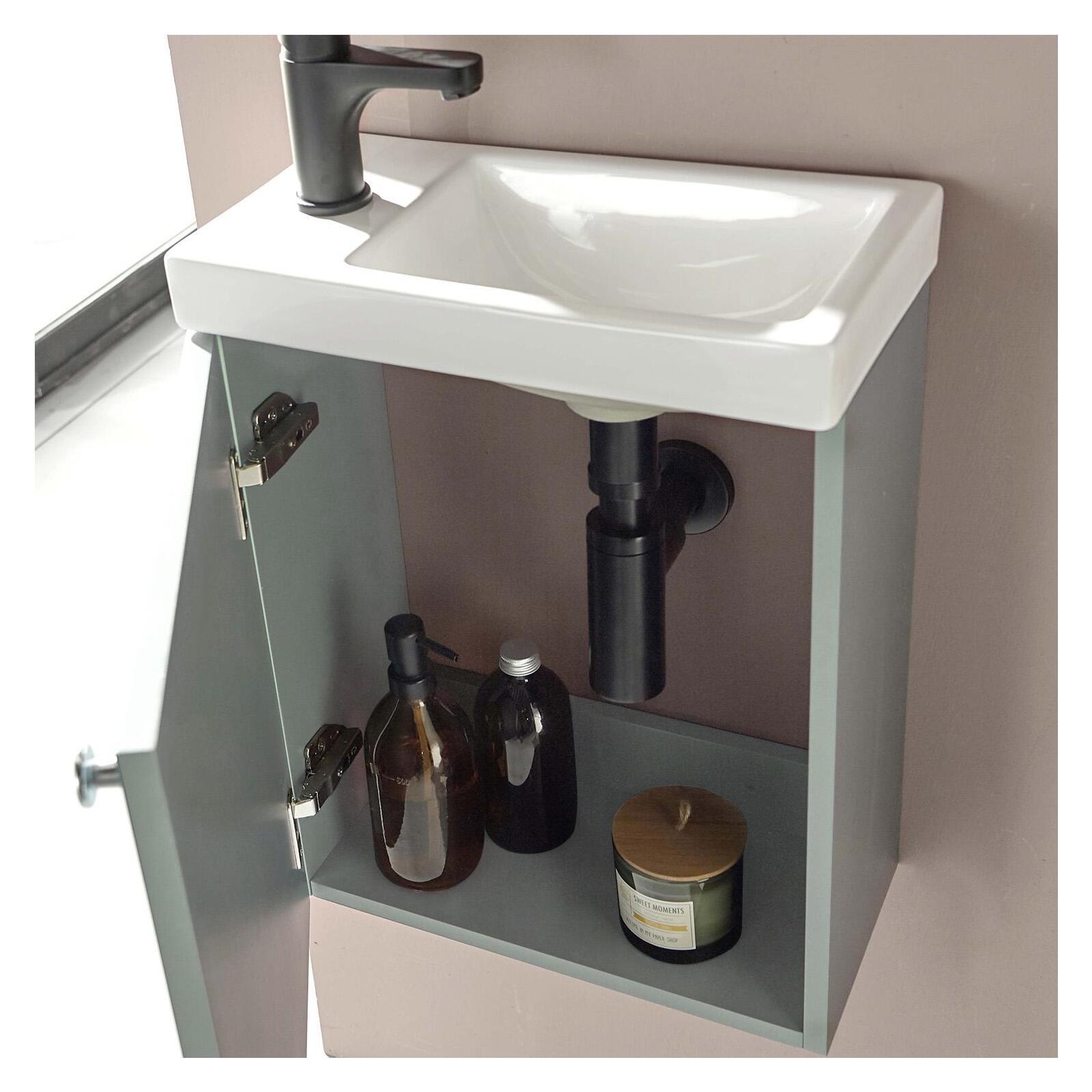 Ensemble meuble lave-mains vert de gris AVA + miroir + robinet chromé Ensemble meuble lave-mains vert de gris AVA + miroir + robinet chromé
