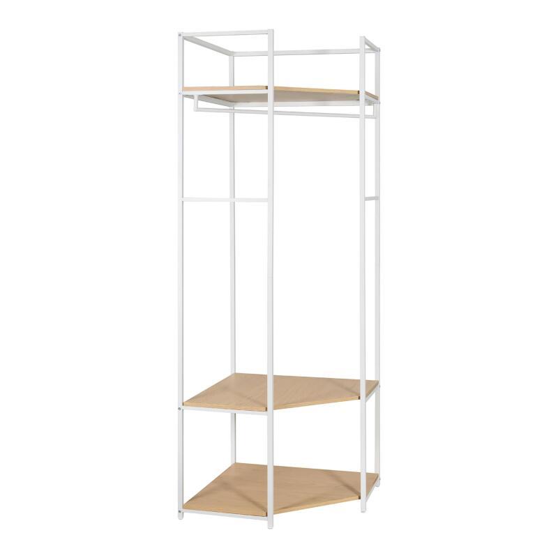 Portant d'angle bois et métal blanc